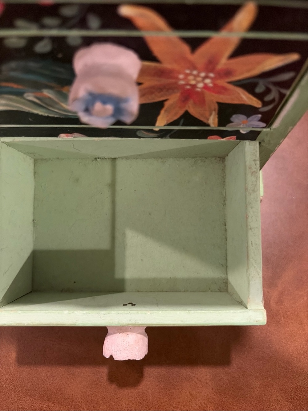 Vintage Floral Wooden 3 Drawer Jewelry Box Cottage Hand Painted  Boho signed - Picture 9 of 16